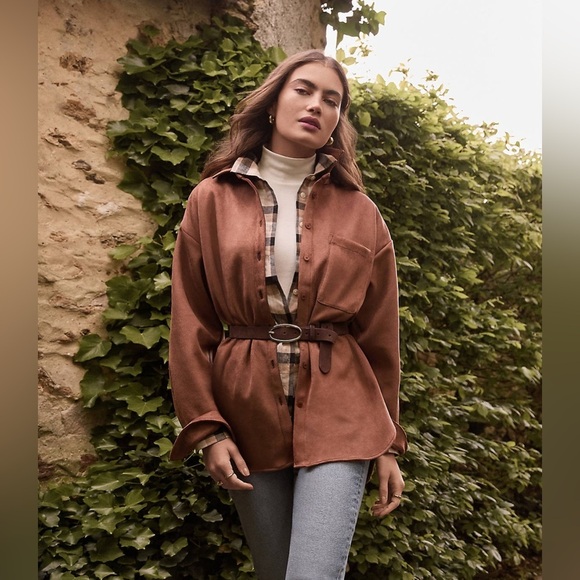 LOFT Faux Suede Relaxed Pocket Tunic Shirt - Picture 4 of 10